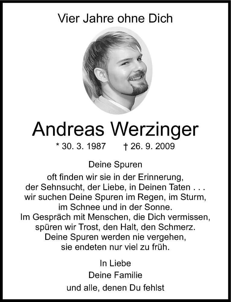  Traueranzeige für Andreas Werzinger vom 26.09.2013 aus Gesamtausgabe Nürnberger Nachrichten/ Nürnberger Ztg.
