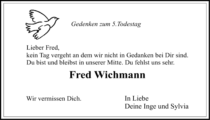  Traueranzeige für Fred Wichmann vom 11.12.2013 aus Erlanger Nachrichten Lokal