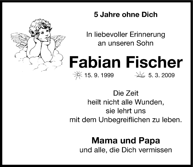  Traueranzeige für Fabian Fischer vom 05.03.2014 aus Nordbayerische Nachrichten Forchheim Lokal