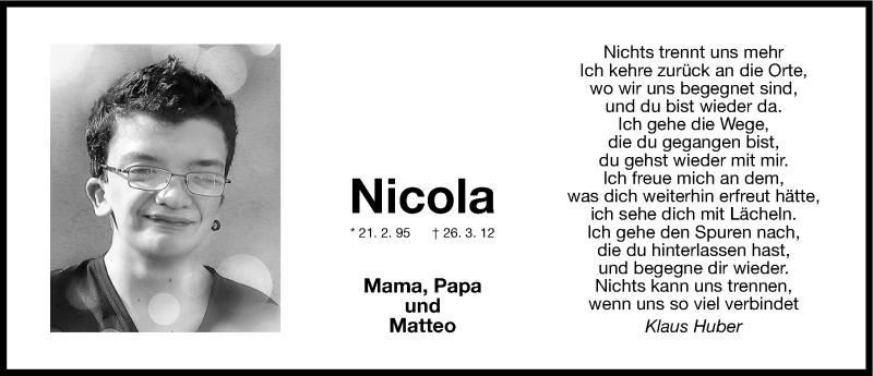  Traueranzeige für Nicola David Binner vom 26.03.2014 aus Erlanger Nachrichten Lokal