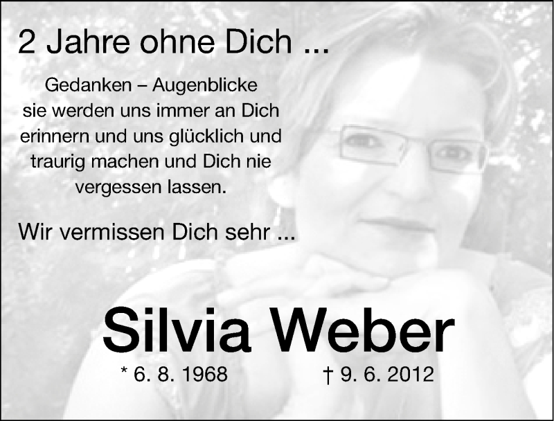  Traueranzeige für Silvia Weber vom 07.06.2014 aus Nordbayerische Nachrichten Herzogenaurach Lokal