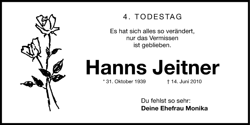 Traueranzeige für Hanns Jeitner vom 14.06.2014 aus Gesamtausgabe Nürnberger Nachrichten/ Nürnberger Ztg.