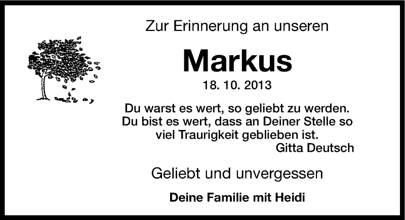  Traueranzeige für Markus Vogt vom 18.10.2014 aus Roth-Hilpoltsteiner Volkszeitung Lokal