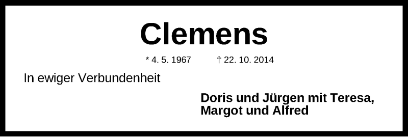  Traueranzeige für Clemens Laubis vom 30.10.2014 aus Gesamtausgabe Nürnberger Nachrichten/ Nürnberger Ztg.