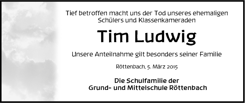  Traueranzeige für Tim Ludwig vom 06.03.2015 aus Erlanger Nachrichten Lokal