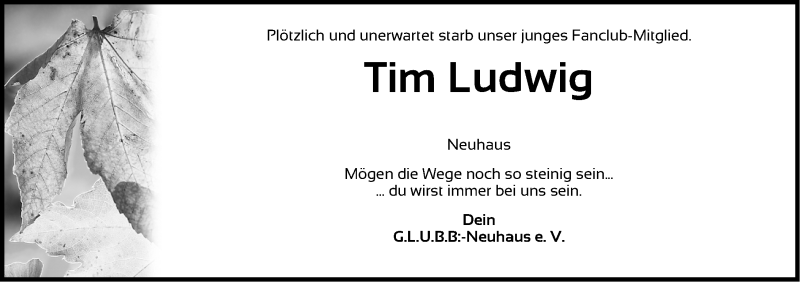  Traueranzeige für Tim Ludwig vom 07.03.2015 aus Nordbayerische Nachrichten Herzogenaurach Lokal