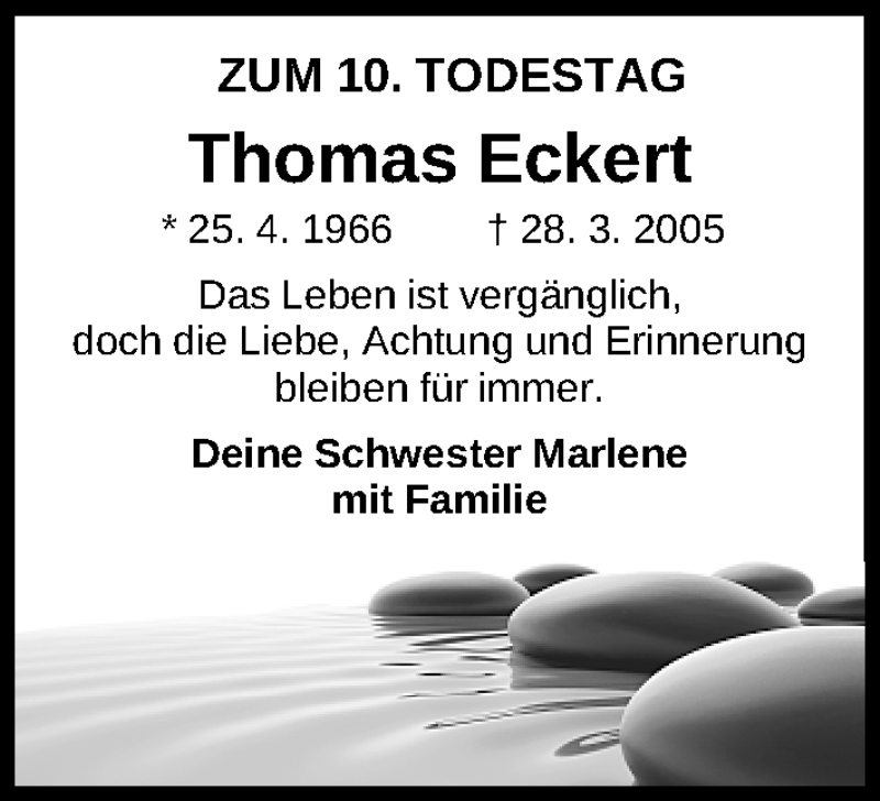  Traueranzeige für Thomas Eckert vom 28.03.2015 aus Erlanger Nachrichten/ Nordbayer. Nachrichten Forchheim/ Nordbayer. Nachrichten Pegnitz