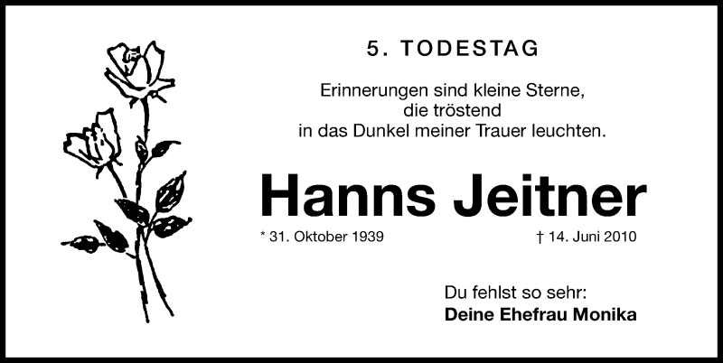  Traueranzeige für Hanns Jeitner vom 13.06.2015 aus Gesamtausgabe Nürnberger Nachrichten/ Nürnberger Ztg.