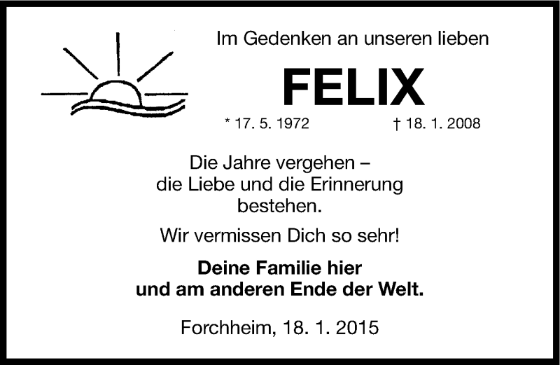  Traueranzeige für Felix  vom 17.01.2015 aus Nordbayerische Nachrichten Forchheim Lokal