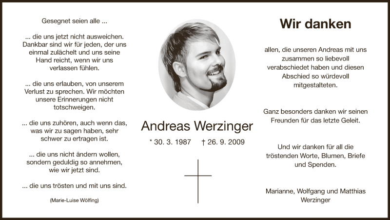  Traueranzeige für Andreas Werzinger vom 17.10.2009 aus Nürnberger Zeitung