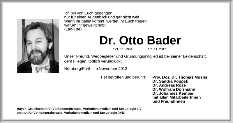  Traueranzeige für Otto Bader vom 12.11.2013 aus Nürnberger Zeitung