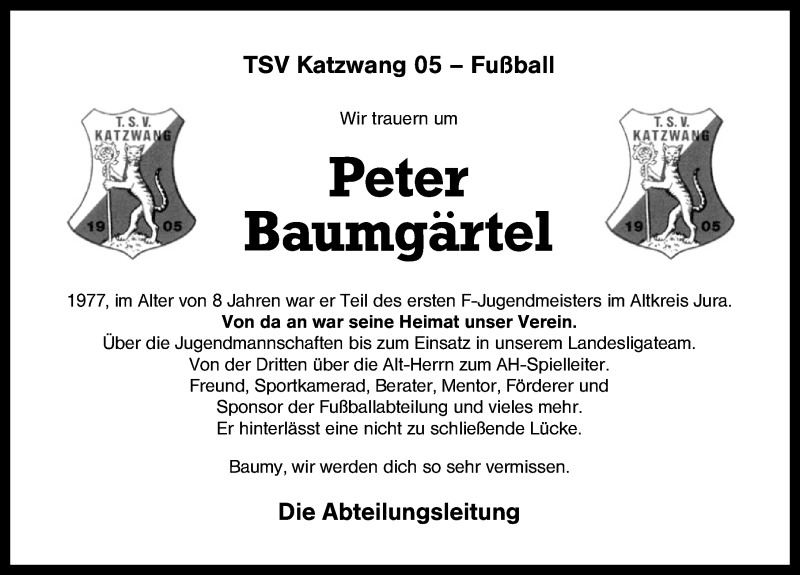  Traueranzeige für Peter Baumgärtel vom 15.11.2012 aus Schwabach