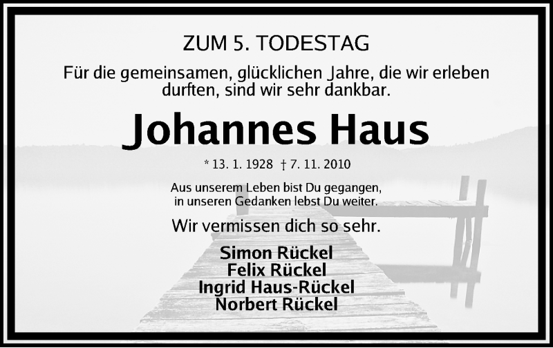  Traueranzeige für Johannes Haus vom 07.11.2015 aus Nordbayerische Nachrichten Forchheim Lokal