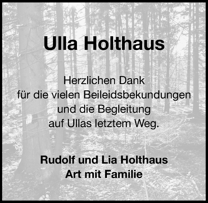  Traueranzeige für Ulla Holthaus vom 20.02.2016 aus Gesamtausgabe Nürnberger Nachrichten/ Nürnberger Ztg.
