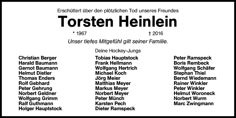  Traueranzeige für Torsten Heinlein vom 29.07.2016 aus Schwabach