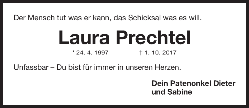  Traueranzeige für Laura Prechtel vom 21.10.2017 aus Gesamtausgabe Nürnberger Nachrichten/ Nürnberger Ztg.