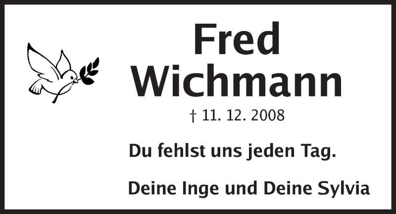  Traueranzeige für Fred Wichmann vom 11.12.2017 aus Erlanger Nachrichten/ Nordbayer. Nachrichten Forchheim