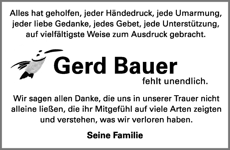  Traueranzeige für Gerd Bauer vom 16.12.2017 aus Gesamtausgabe Nürnberger Nachrichten/ Nürnberger Ztg.