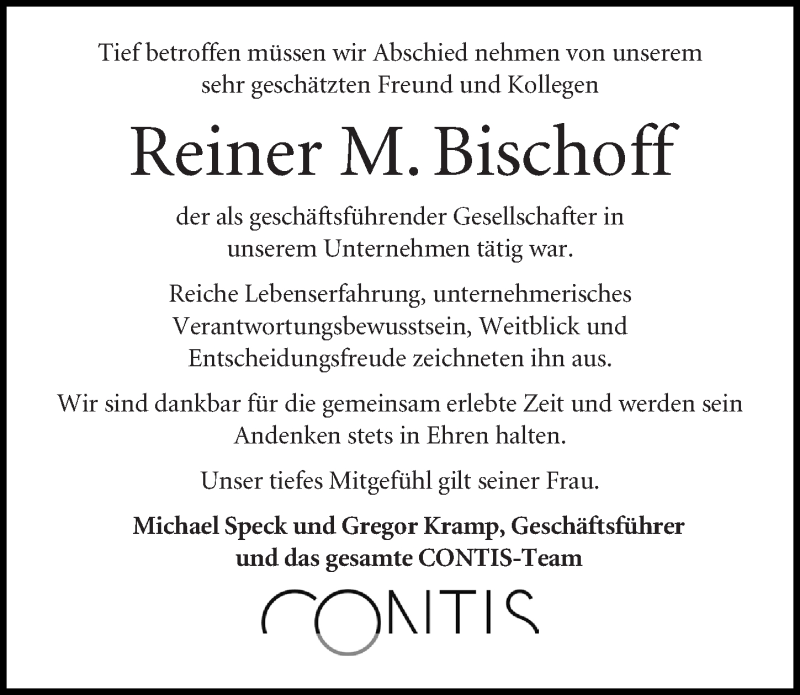  Traueranzeige für Reiner M. Bischoff vom 15.03.2017 aus Gesamtausgabe Nürnberger Nachrichten/ Nürnberger Ztg.