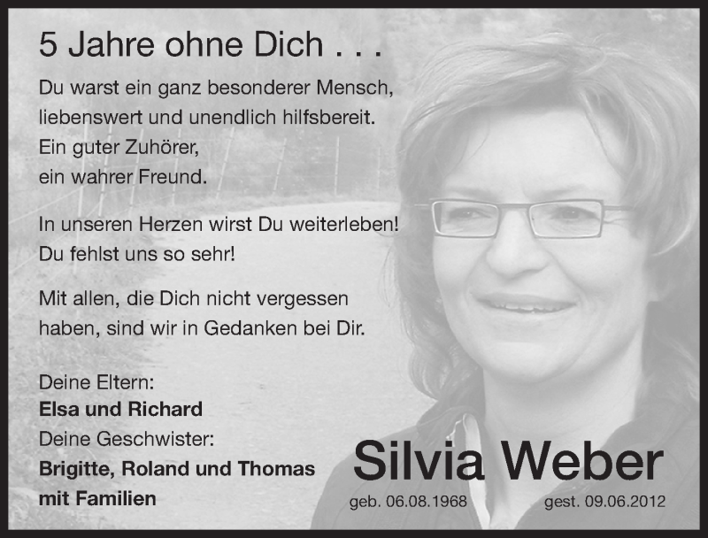  Traueranzeige für Silvia Weber vom 09.06.2017 aus Nordbayerische Nachrichten Herzogenaurach Lokal
