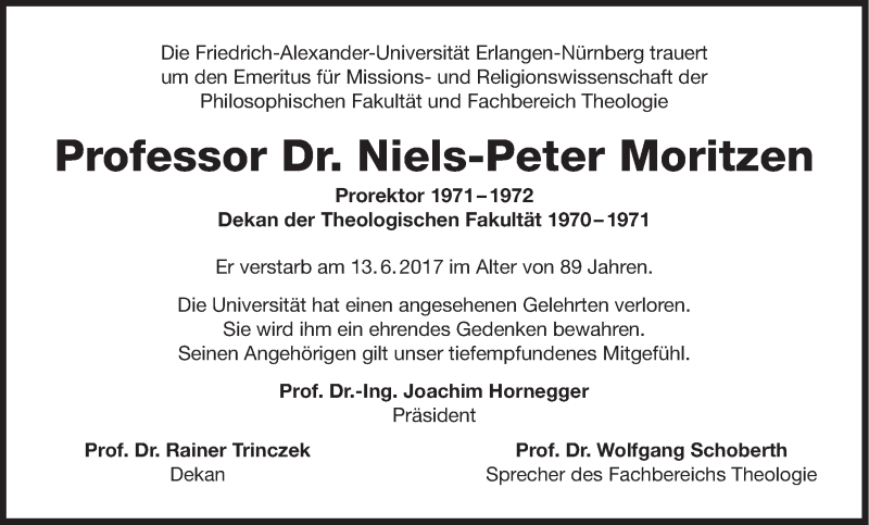  Traueranzeige für Niels-Peter Moritzen vom 23.06.2017 aus Gesamtausgabe Nürnberger Nachrichten/ Nürnberger Ztg.