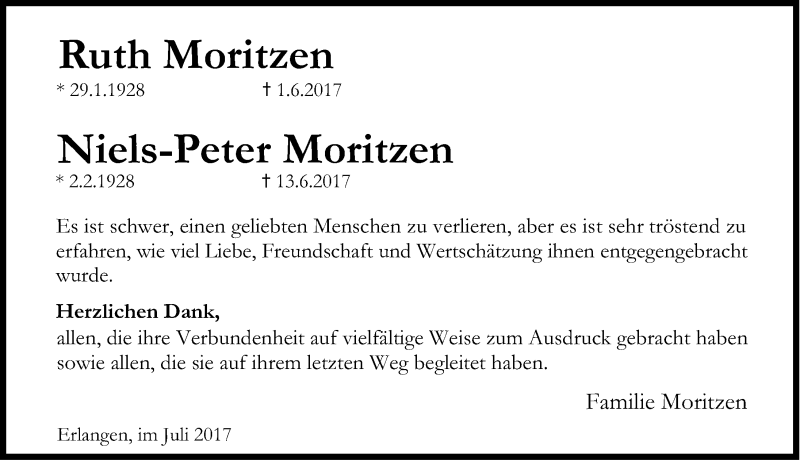 Traueranzeige für Niels-Peter Moritzen vom 01.07.2017 aus Erlanger Nachrichten Lokal