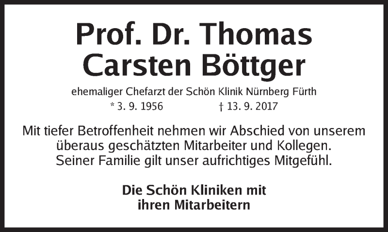  Traueranzeige für Thomas Carsten Böttger vom 23.09.2017 aus Gesamtausgabe Nürnberger Nachrichten/ Nürnberger Ztg.
