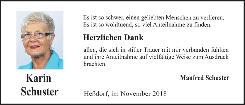 Traueranzeige für Karin Schuster vom 17.11.2018 aus Erlanger Nachrichten Lokal