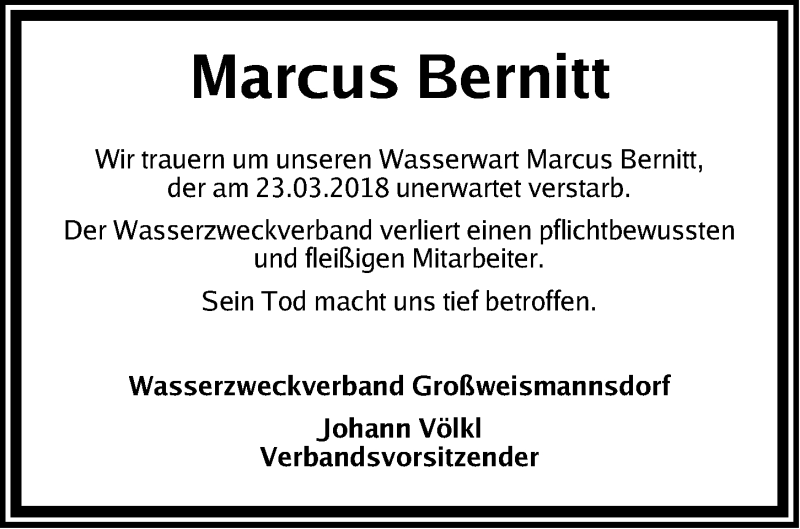  Traueranzeige für Marcus Bernitt vom 29.03.2018 aus Fürther Nachrichten Lokal