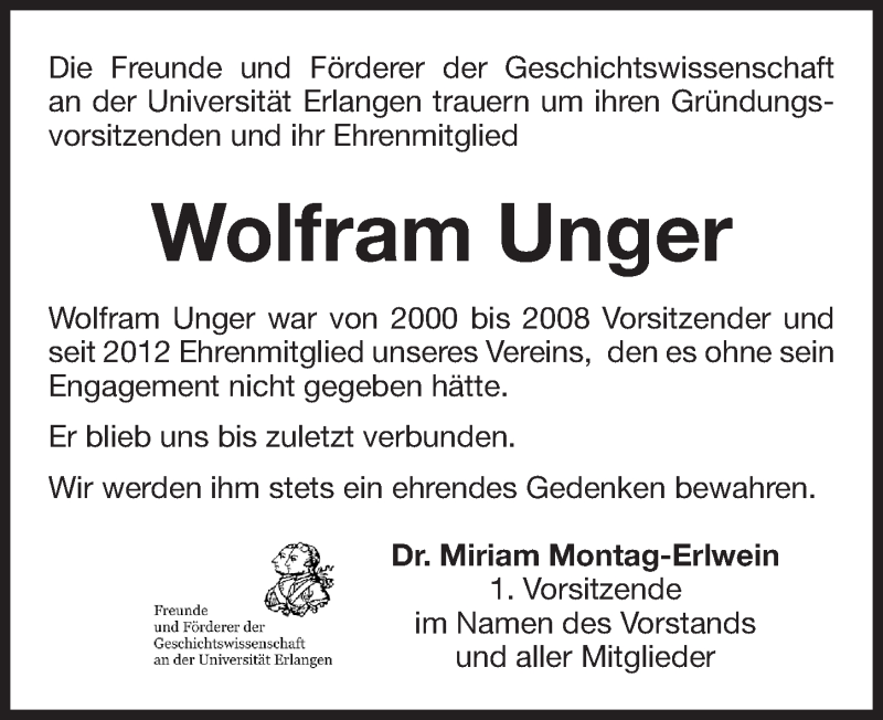  Traueranzeige für Wolfram Unger vom 24.03.2018 aus Gesamtausgabe Nürnberger Nachrichten/ Nürnberger Ztg.