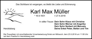 Traueranzeige von Karl Max Müller von Gesamtausgabe Nürnberger Nachrichten/ Nürnberger Ztg.