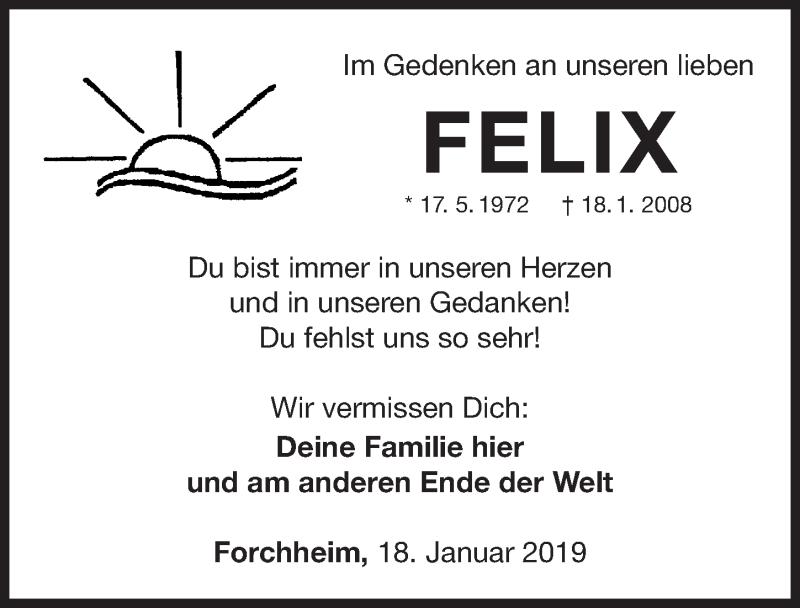  Traueranzeige für Felix  vom 18.01.2019 aus Nordbayerische Nachrichten Forchheim Lokal