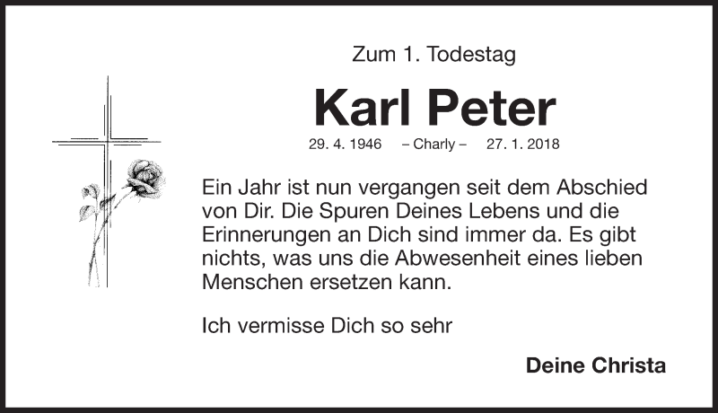  Traueranzeige für Karl Peter vom 26.01.2019 aus Neumarkter Nachrichten Lokal