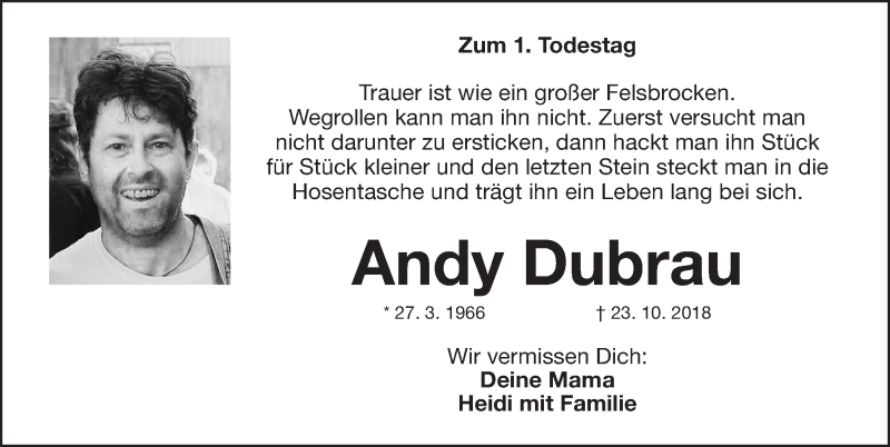  Traueranzeige für Andy Dubrau vom 23.10.2019 aus Fürther Nachrichten Lokal