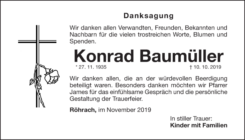  Traueranzeige für Konrad Baumüller vom 14.11.2019 aus Nordbayerische Nachrichten Herzogenaurach Lokal