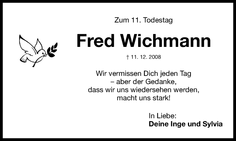  Traueranzeige für Fred Wichmann vom 11.12.2019 aus Erlanger Nachrichten/ Nordbayer. Nachrichten Forchheim