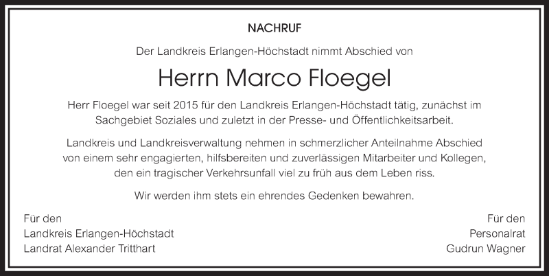  Traueranzeige für Marco Floegel vom 21.05.2019 aus Erlanger Nachrichten Lokal