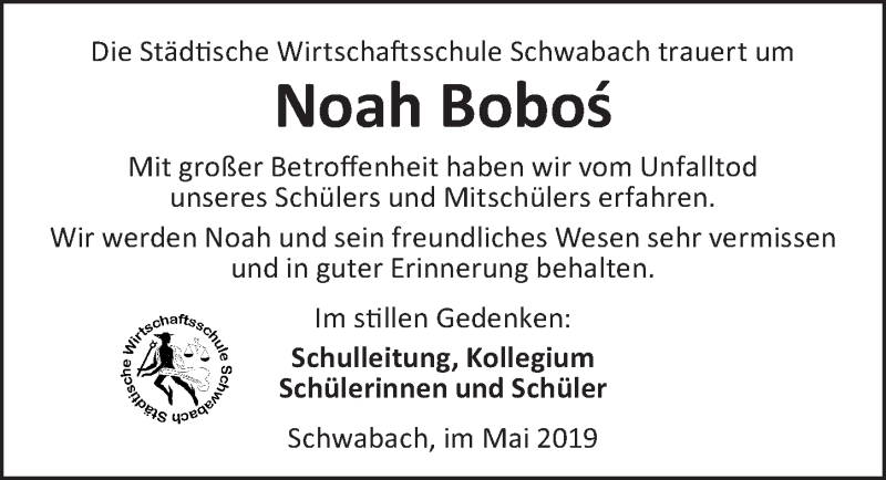  Traueranzeige für Noah Bobos vom 30.05.2019 aus Roth-Hilpoltsteiner Volkszeitung Lokal