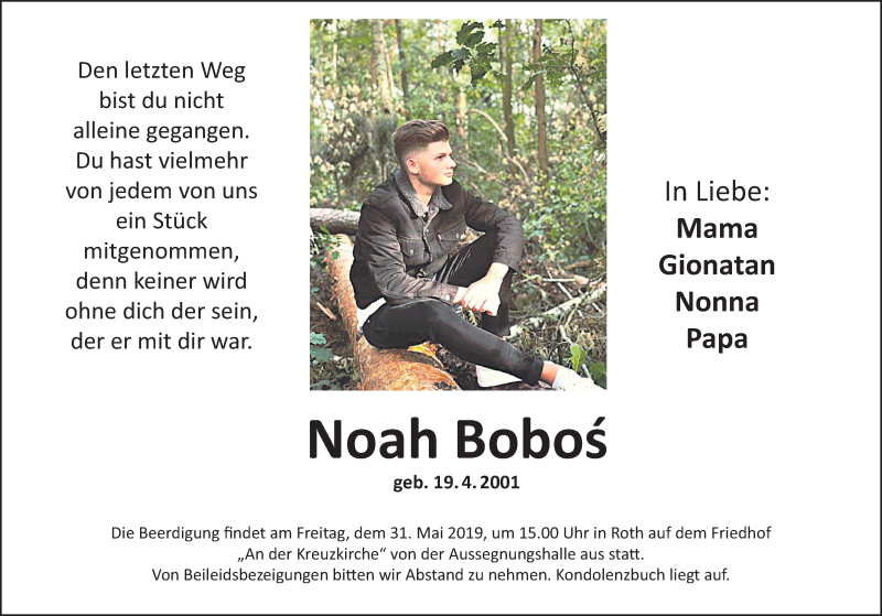  Traueranzeige für Noah Bobos vom 30.05.2019 aus Schwabach