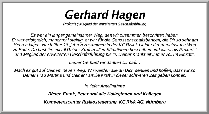  Traueranzeige für Gerhard Hagen vom 28.09.2019 aus Nordbayerische Nachrichten Herzogenaurach Lokal