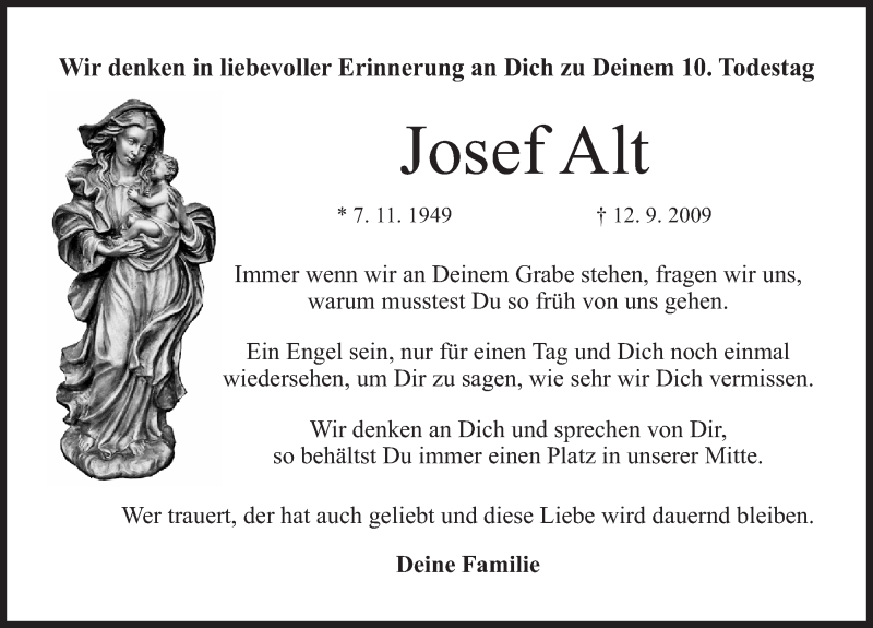  Traueranzeige für Josef Alt vom 12.09.2019 aus Nordbayerische Nachrichten Forchheim Lokal