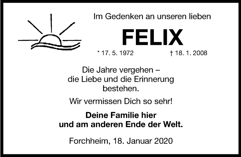  Traueranzeige für Felix  vom 18.01.2020 aus Nordbayerische Nachrichten Forchheim Lokal