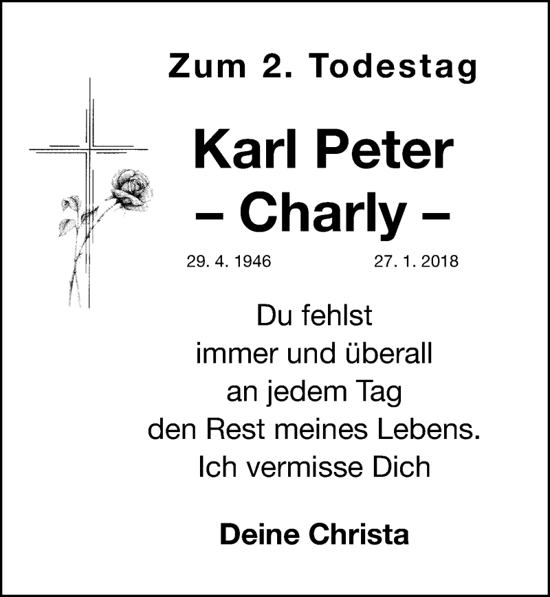  Traueranzeige für Karl Peter vom 27.01.2020 aus Neumarkter Nachrichten Lokal