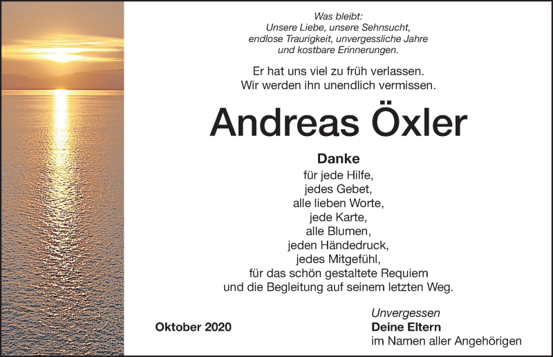  Traueranzeige für Andreas Öxler vom 07.10.2020 aus Altmühl-Bote Lokal