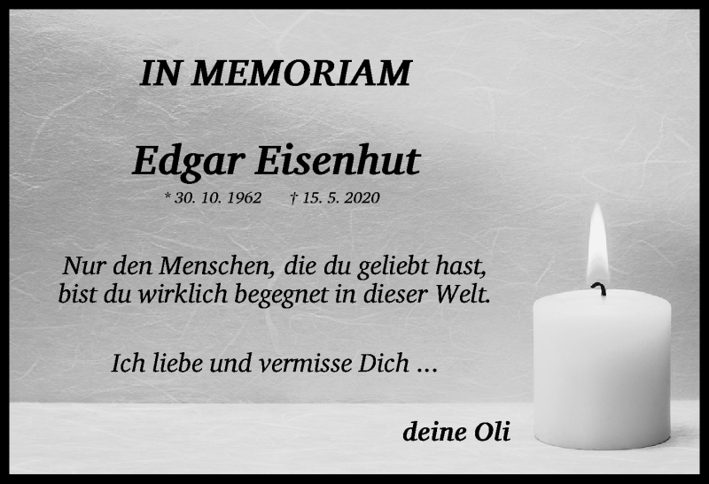  Traueranzeige für Edgar Eisenhut vom 30.10.2020 aus Gesamtausgabe Nürnberger Nachrichten/ Nürnberger Ztg.