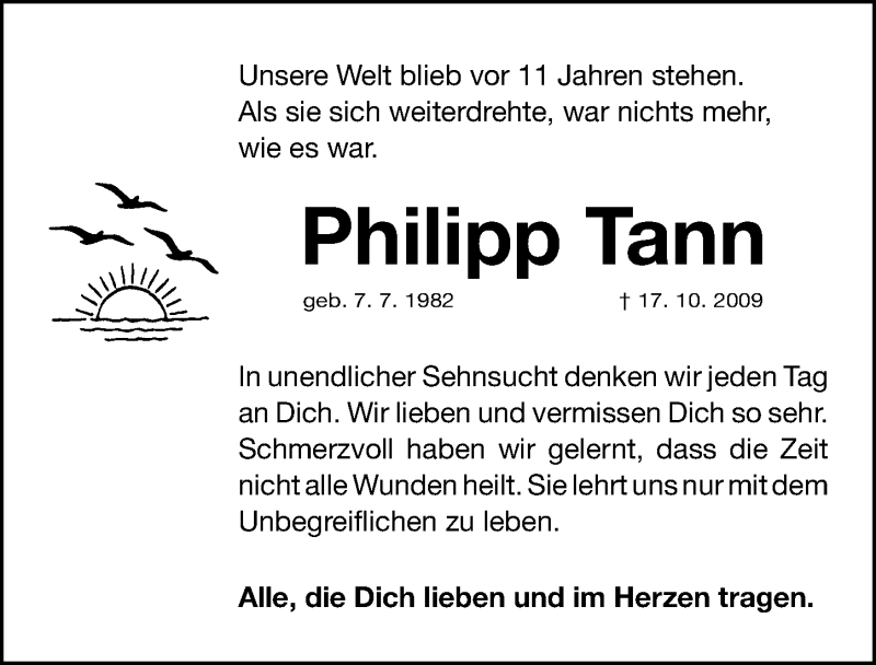  Traueranzeige für Philipp Tann vom 17.10.2020 aus Gesamtausgabe Nürnberger Nachrichten/ Nürnberger Ztg.