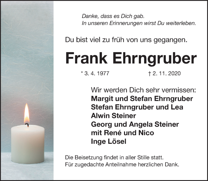  Traueranzeige für Frank Ehrngruber vom 06.11.2020 aus Fürther Nachrichten Lokal