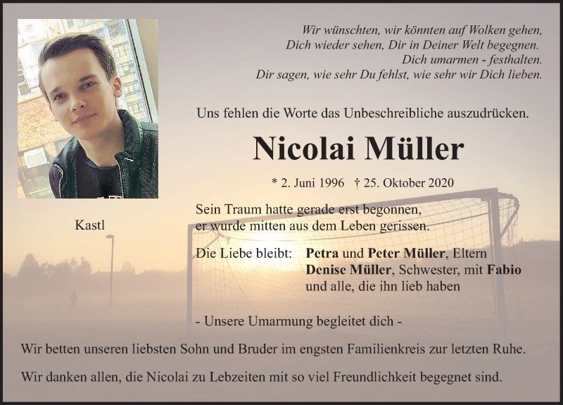  Traueranzeige für Nicolai Müller vom 02.11.2020 aus Neumarkter Nachrichten Lokal