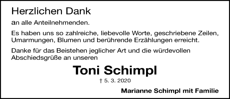  Traueranzeige für Toni Schimpl vom 14.03.2020 aus Gesamtausgabe Nürnberger Nachrichten/ Nürnberger Ztg.