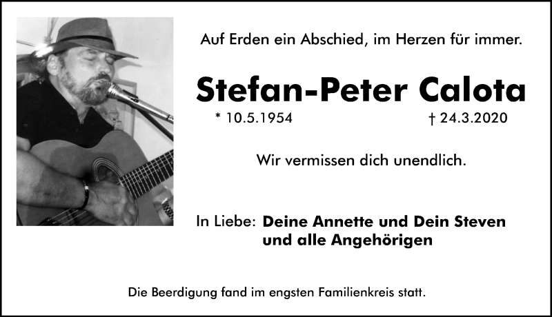  Traueranzeige für Stefan-Peter Calota vom 04.04.2020 aus Schwabach